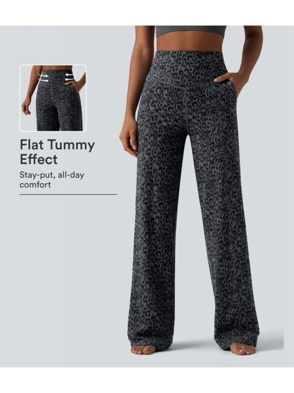 Halara UltraSculpt Leopard High Waisted Tummy Control Straight Leg Yoga Pants M